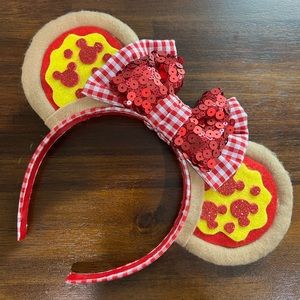 Handmade Minnie Mouse Pizza Themed Ear Headband